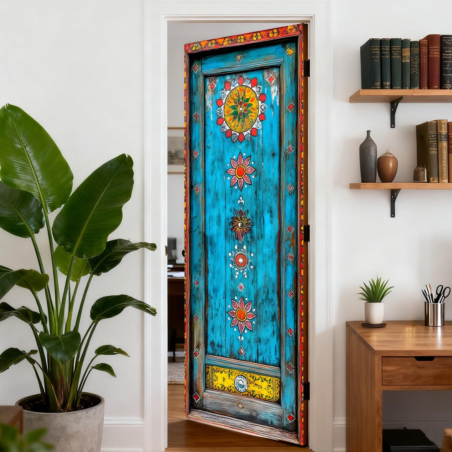 Nuxovilar Door Sticker Door Covers Decorative Stickers Peel and Stick Floral Pattern PVC 30.3x78.7 inches Decorative Stickers Peel and Stick Decor Home entryway Kitchen