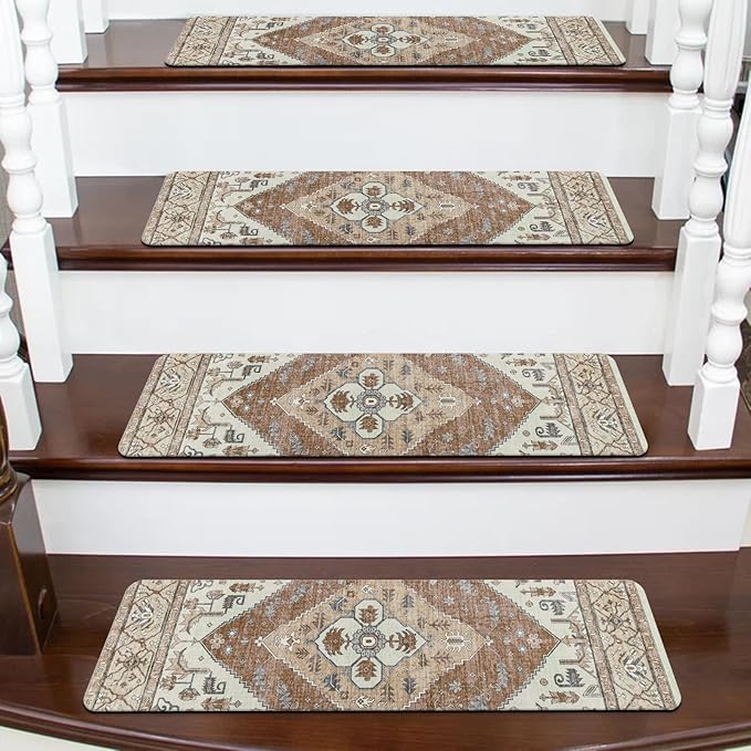 OJIA Super Non-Slip Stair Treads for Wooden Steps, 30"X8" Indoor Stair Runners Slip Resistant Stair Rugs Safety Mats for Dogs, Kids & Elders, Rubber Backed Stair Treads Stair Covers (15PC)