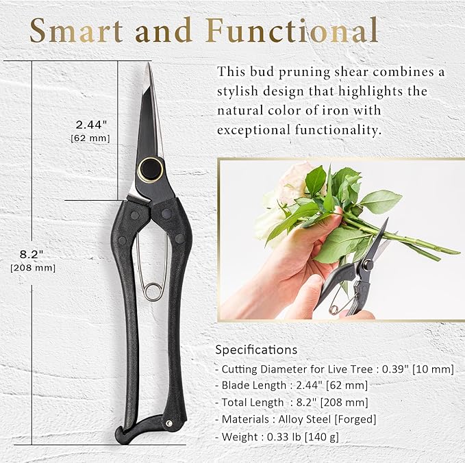 Japanese-Made Bud Cutting Pruning Shears for Gardening, Precision Hand Pruner for Live Branches & Stems, Clean Cut Pruning Scissors for Bonsai, Flowers & Plants (Single-blade)