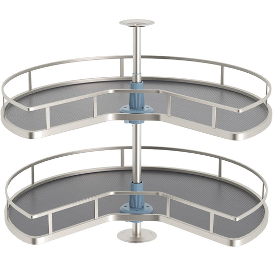 JOWBOOW 28" Kidney Corner Cabinet Lazy Susan, 270° Height Adjustable Replacement Shelves for Kitchen Corner Cabinet (Cannot be Door-Mounted)
