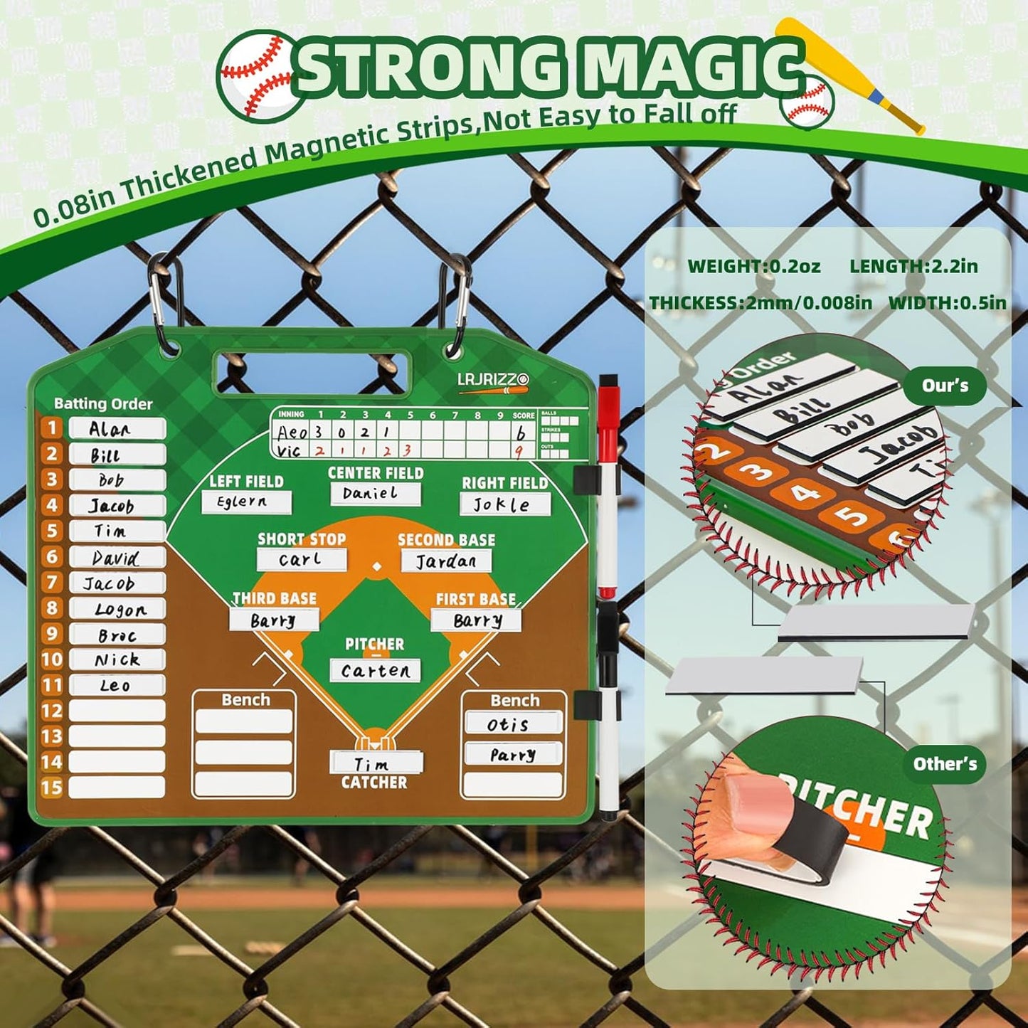 Magnetic Baseball Lineup Board，Baseball Lineup Cards Baseball Lineup Board for Dugout Baseball Clipboard for Coaches Softball Lineup Cards Marker Boards Baseball Coaching Accessories (Brown)