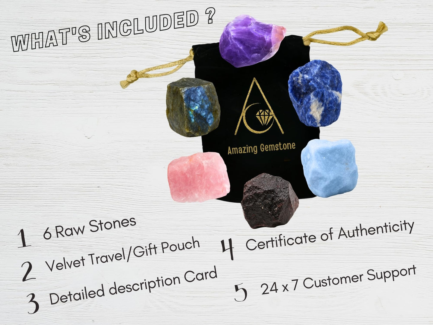 Amazing Gemstone Crystals for Anxiety Manifestation, Set of 6 Amethyst, Sodalite, Labradorite, Angelite, Garnet and Rose Quartz Healing Crystals and Stones