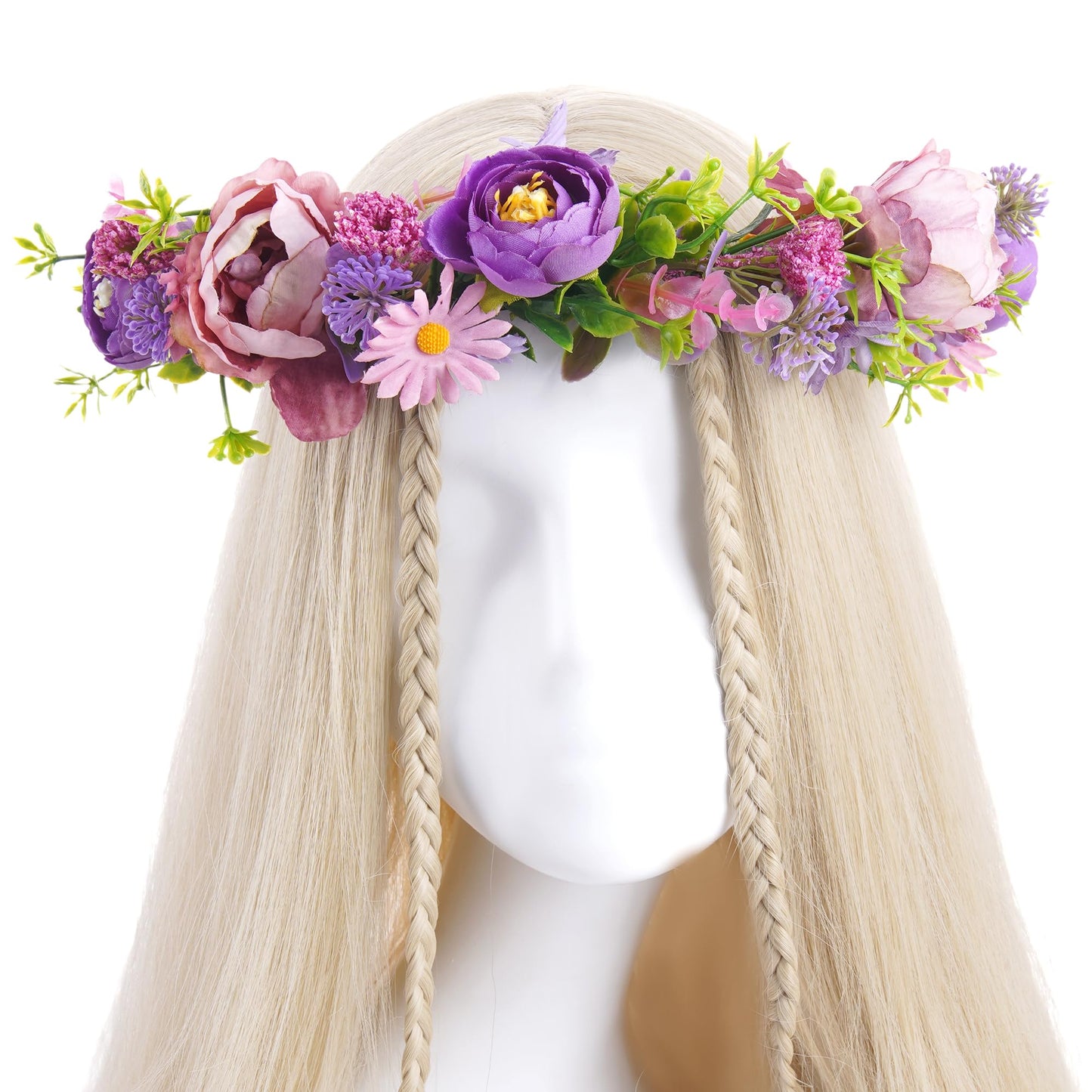 KorViSHOW Purple Flower Crown Headband, Artificial Fairy Daisy Floral Headpiece, Forest Boho Bridal Flower Crown for Women Girls Maternity Renaissance Weeding Festivals Birthday Hair Accessories