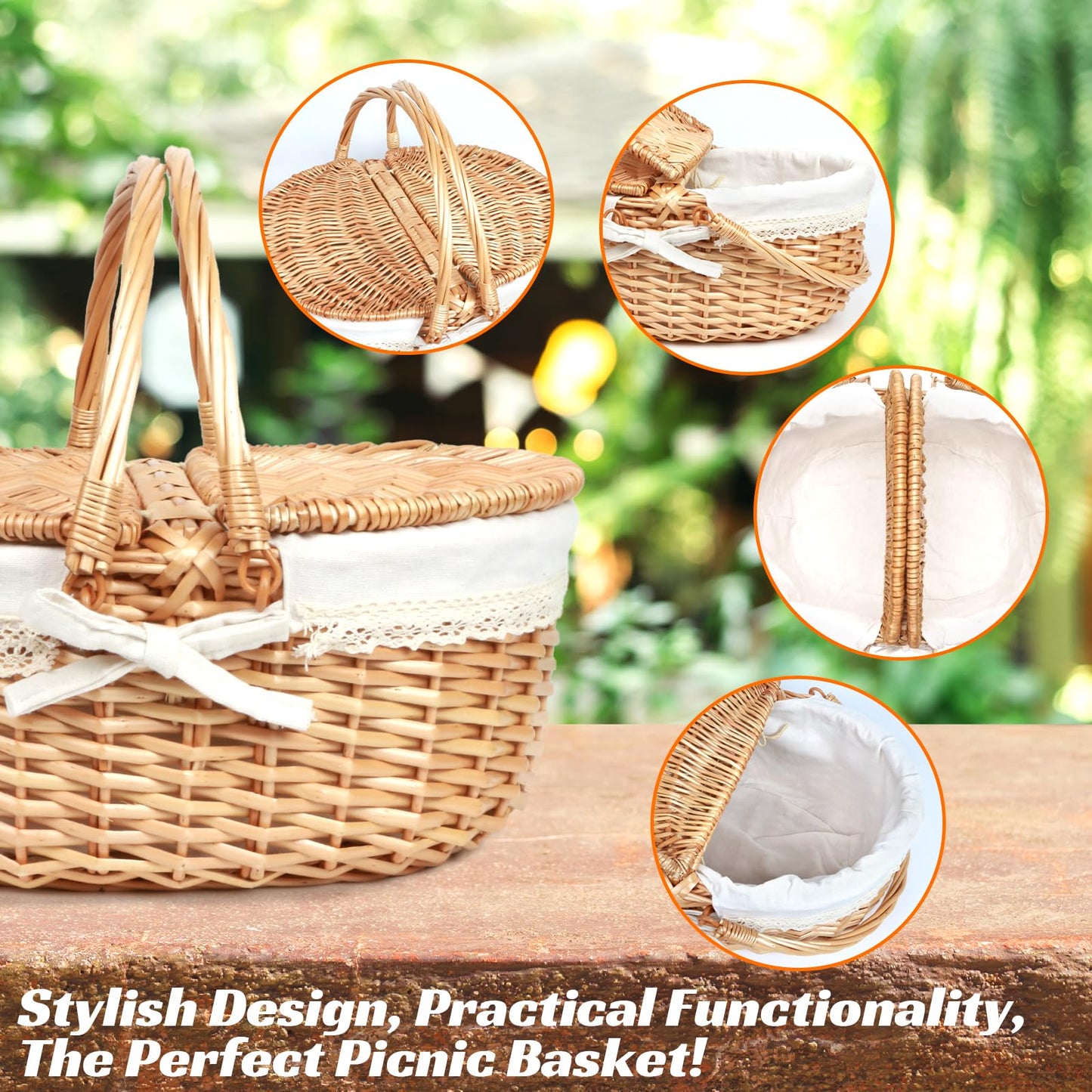 Hap Tim Wicker Picnic Basket for 2 with Lid - Unique Gifts Ideas for Couple, Engagement, Wedding, Bridal Shower, Family, Christmas - White Elephant Gifts for Adults(Y2408B-1)