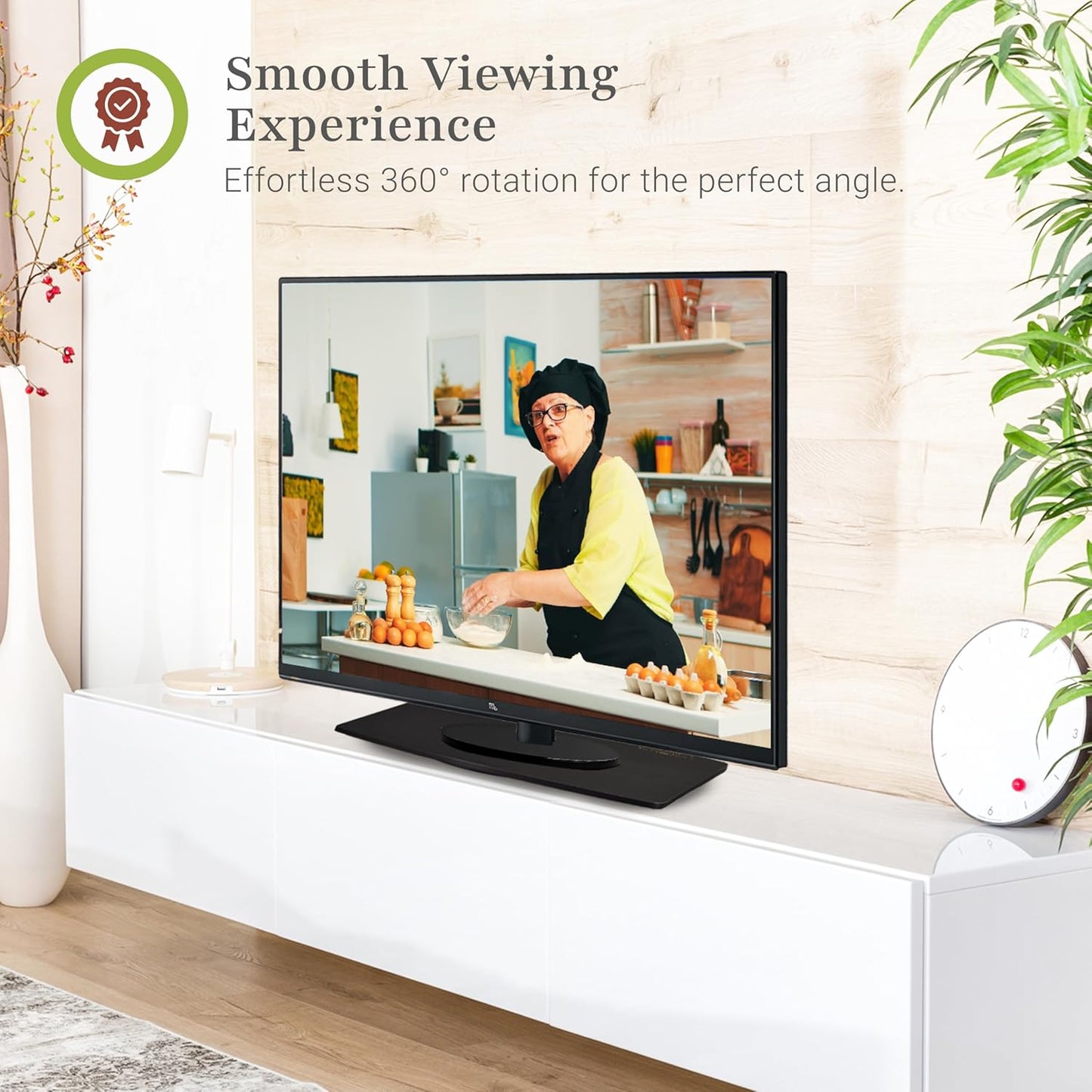 Prosumer's Choice Wooden TV Swivel Stand for LED/LCD TV, Monitors, Stereos, 21 inch Base Surface - Steel Ball Bearings - 360˚ Rotation - Black