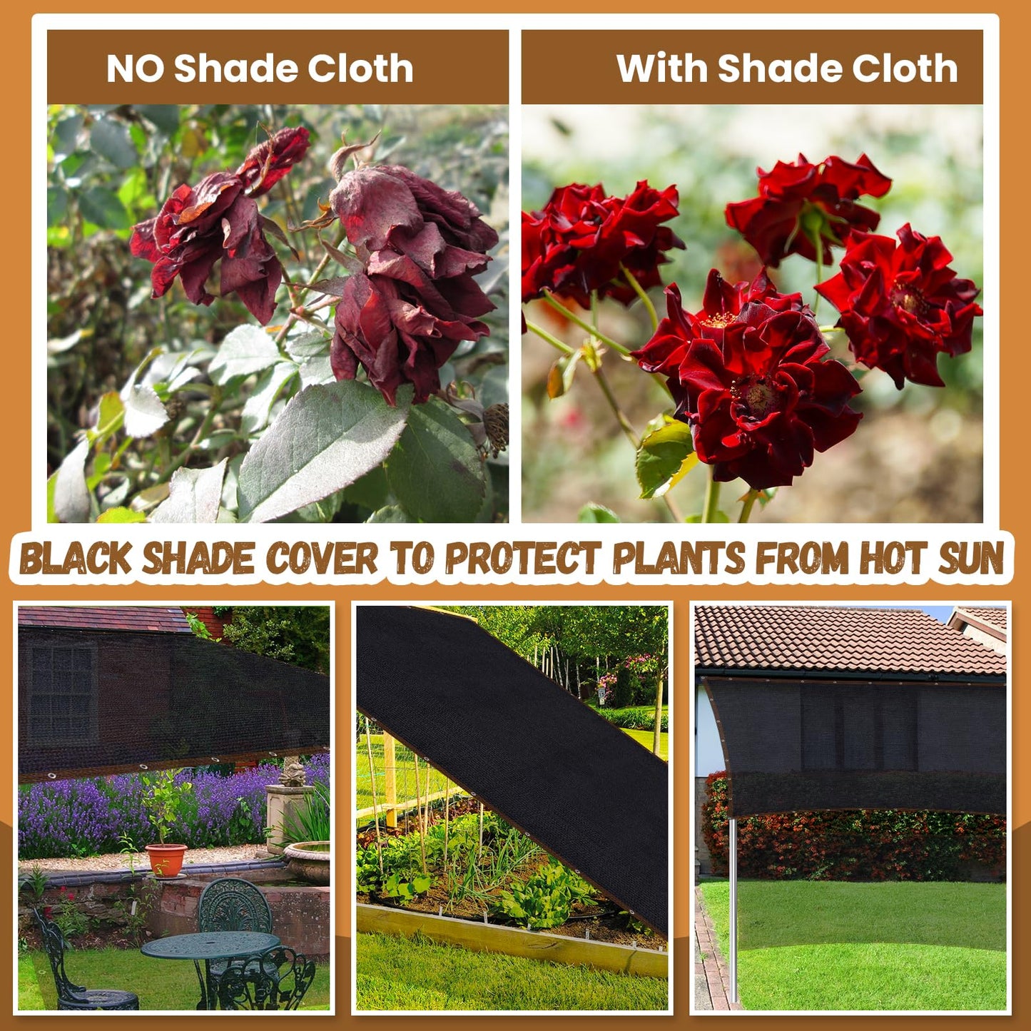 Riare 90% Black Shade Cloth- 20 x 20 FT Sunblock Garden Shade Cloth, Sun Shade Mesh Tarp with Reinforced Grommets for Greenhouse, Garden, Patio, Backyard, Plants, Pergola, Chicken Coop