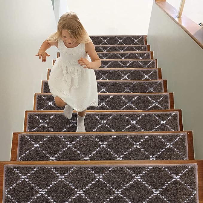 BEQHAUSE Non Slip Stair Treads - Machine Washable, Soft Stair Carpet Treads for Wooden Steps, 28inX9in, 15PCS, Brown