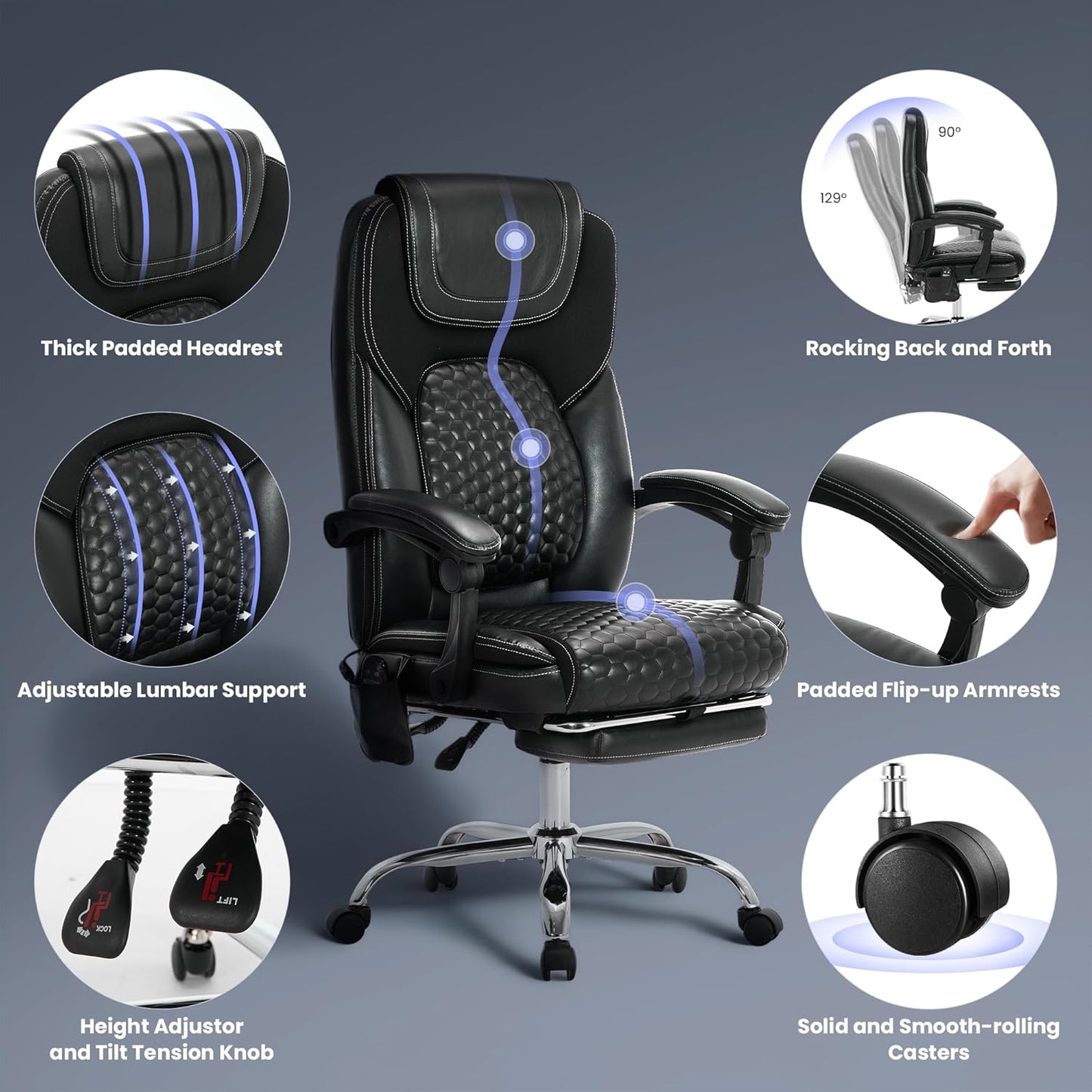 2-Pack Massage Office Chair with Heat and Footrest, Ergonomic Reclining Leather Executive Computer Desk Chair with Wheels, Big and Tall Adjustable Chair for Home Office and Gaming, 300 lbs Support