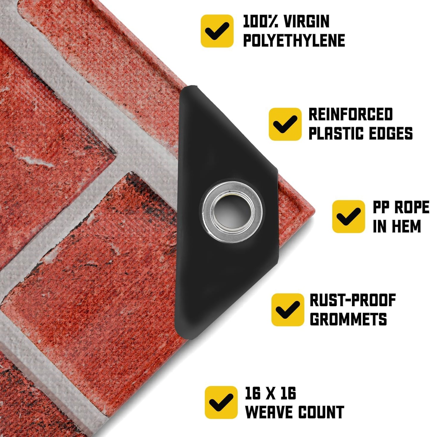 Core Tarps Extreme Heavy Duty 20 Mil Tarp Cover, Waterproof, UV Resistant, Rip and Tear Proof, Poly Tarpaulin with Reinforced Edges for Roof, Camping, Patio, Pool, Boat (Bricks/Black 24′ X 36′)