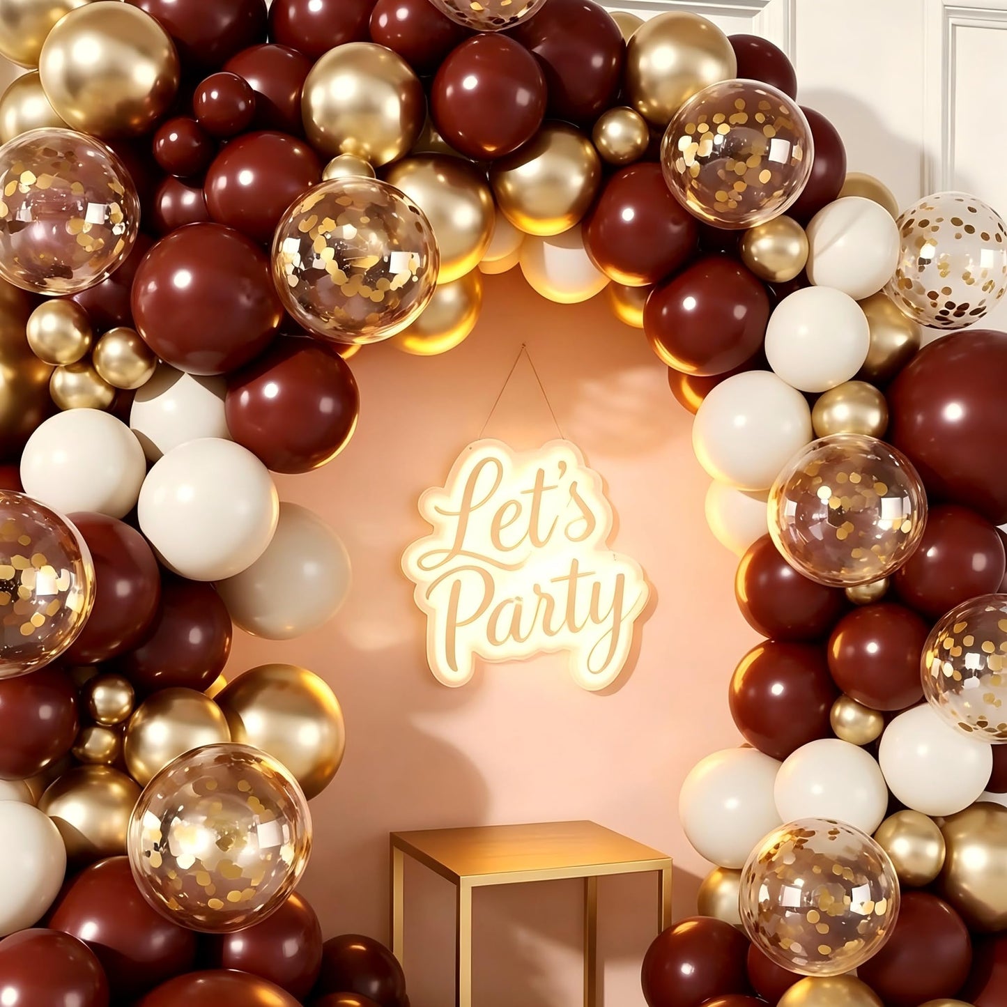 Burgundy Balloon Garland Arch Kit, 174Pcs Burgundy Maroon Gold Sand White Confetti Balloons for Christmas Birdal Shower Graduation Birthday Party Decorations