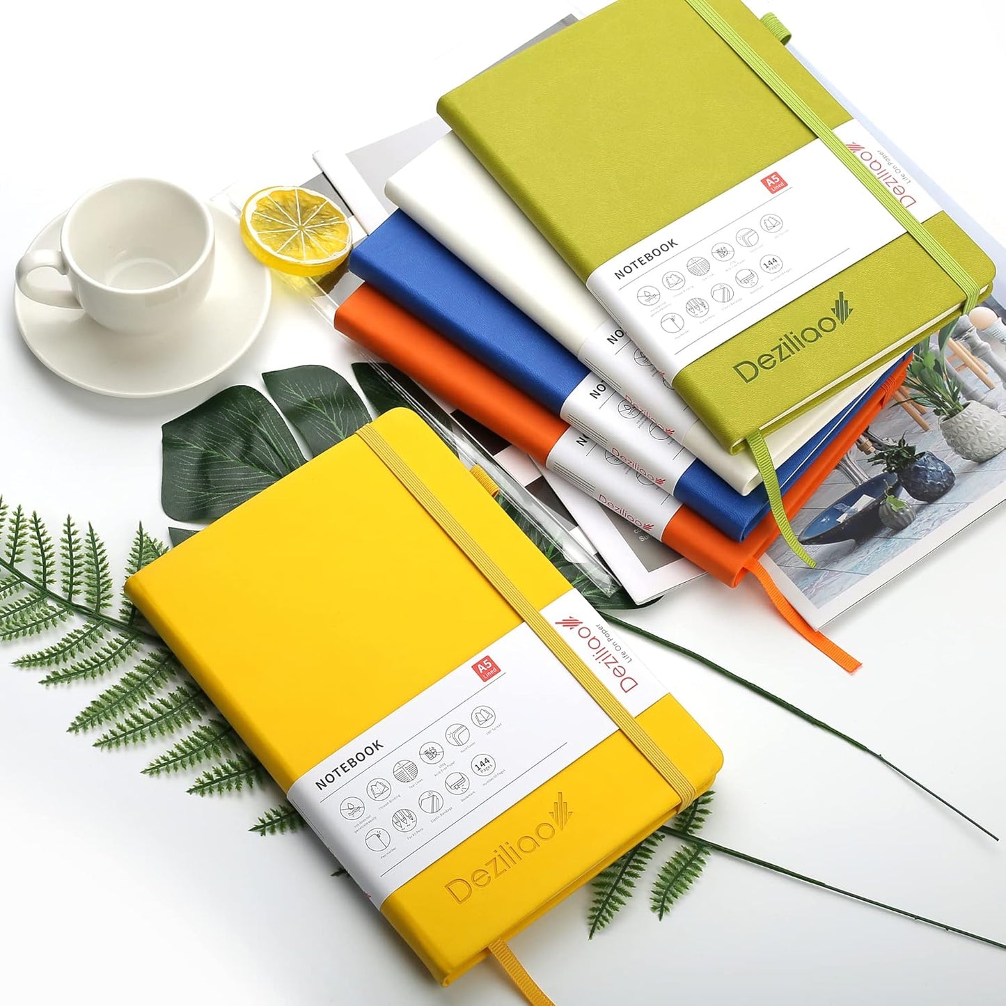Deziliao Lined Journal Notebooks with Pen Loop, Hardcover Notebook Journal for Work, 100Gsm Premium Thick Paper with Inner Pocket, Medium 5.7''''x8.4'''', ?Yellow, Ruled, 1 Pack