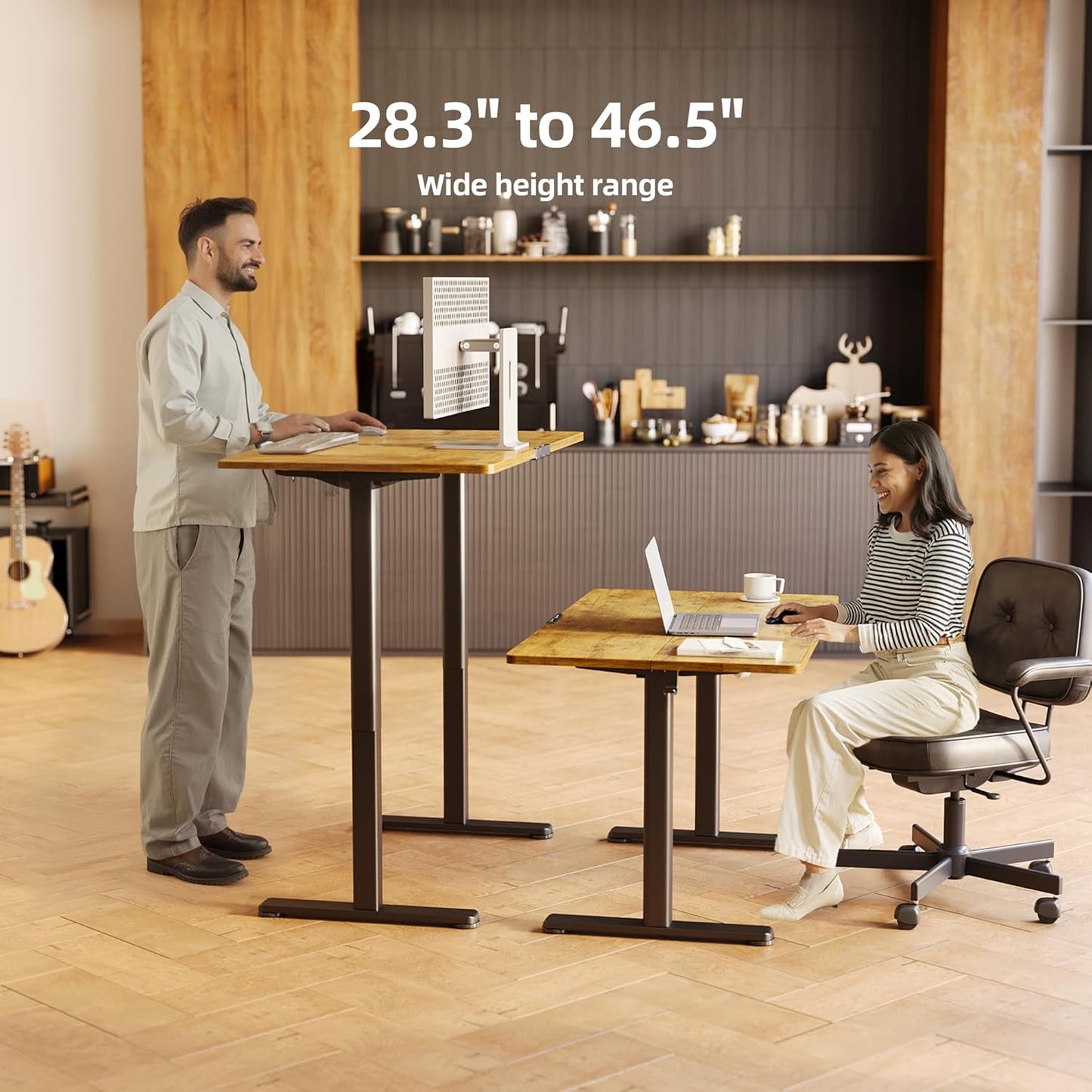 Seang Standing Desk with Adjustable Height, 55x24 Inch Electric Stand Up Desk for Home Office, Studio, Computer Workstation, Rustic Brown Top