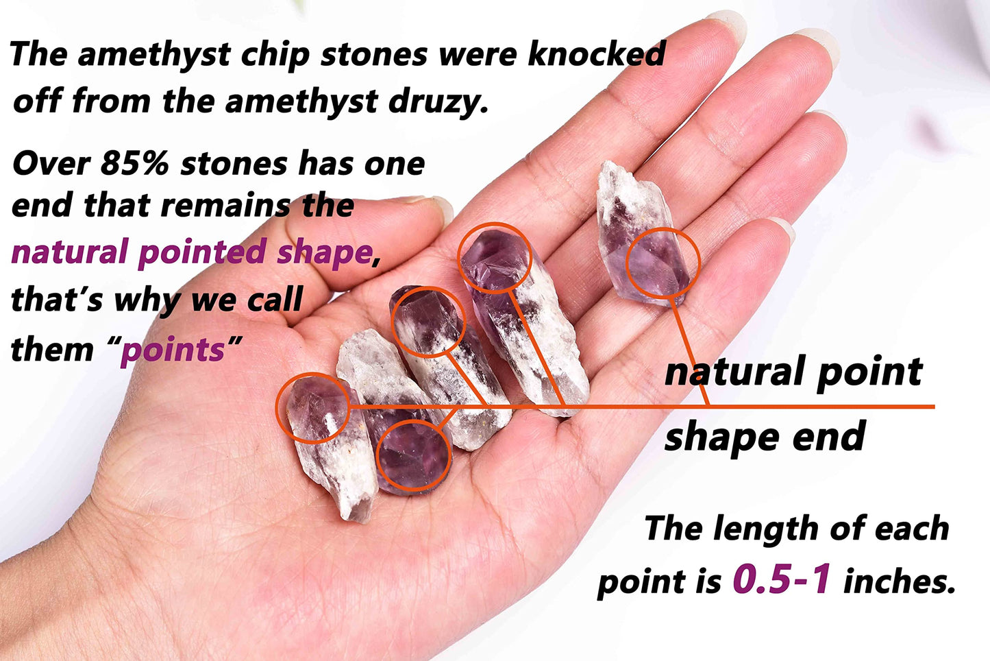 JIC Gem 24-30Pcs 0.4-0.5 Lbs Bulk Amethyst Healing Crystals Rough Stones,raw Amethyst Point Bulk,Amethyst Chips Bulk,for Reiki Healing,DIY Jewelry Making, Witchcraft, Tumbling, Fountain Rocks