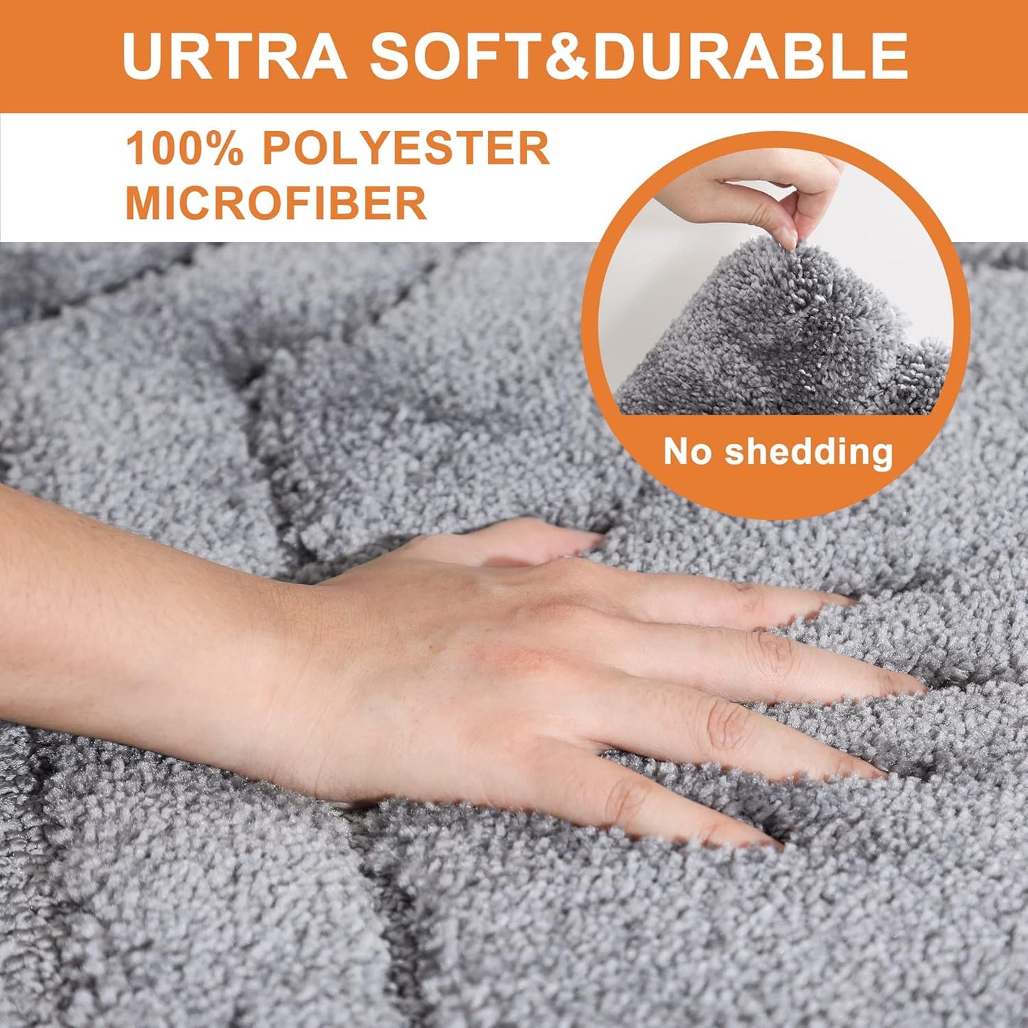 BEQHAUSE Bathroom-Rugs-Soft& Absorbent-Non-Slip-Bath Mats for Bathroom Machine Washable Bathrooms Carpet Grey Thick Shower Mat for Bathrooms, Bathtub and Sink, 24"x48"
