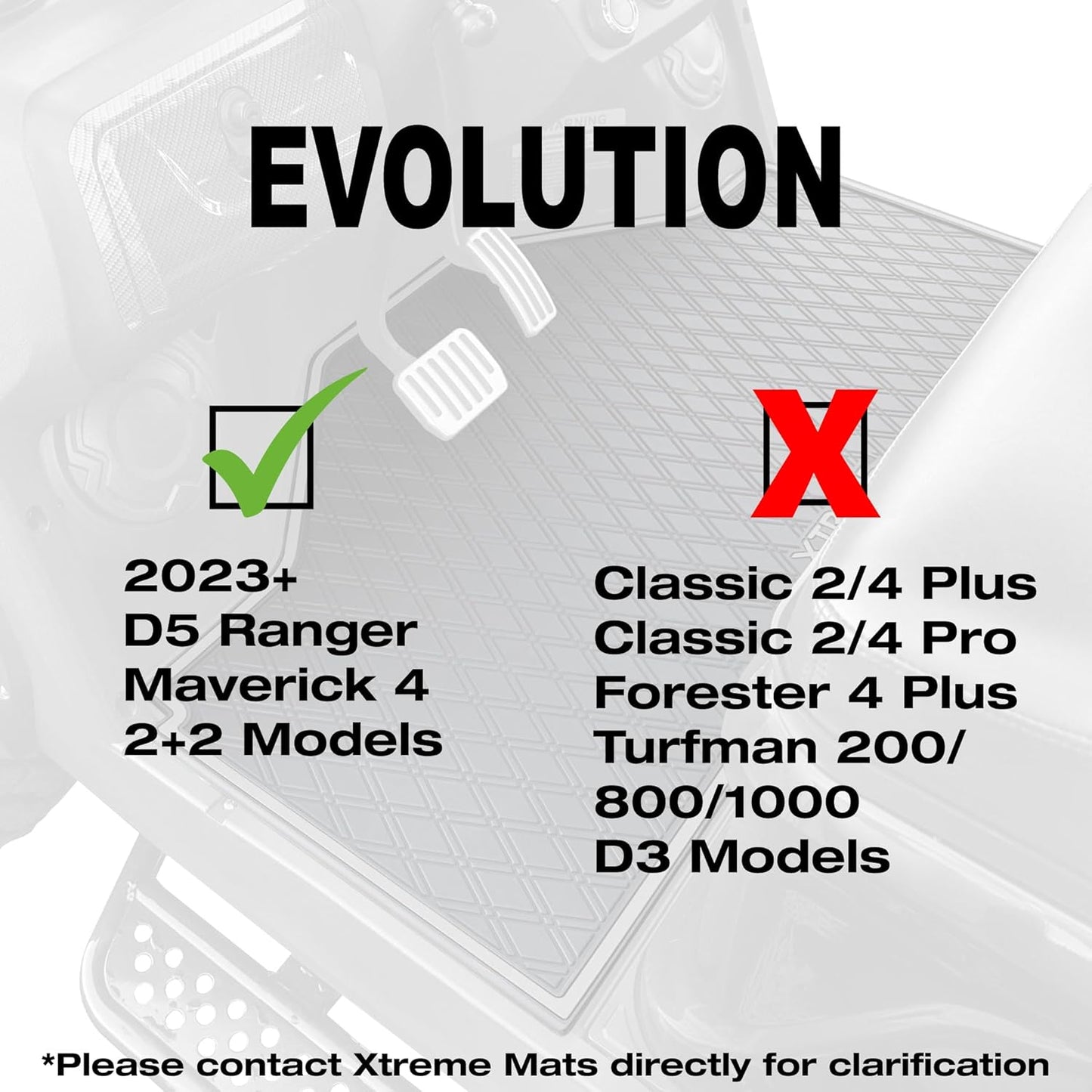 Xtreme MATS Evolution D5 Golf Cart Floor Mat Set - Rubber Double Diamond Design - Fits DMAX, GT 4 & 6, D5 Including Evolution Maverick and Ranger Trims (All Black, D5 Front Row Only)