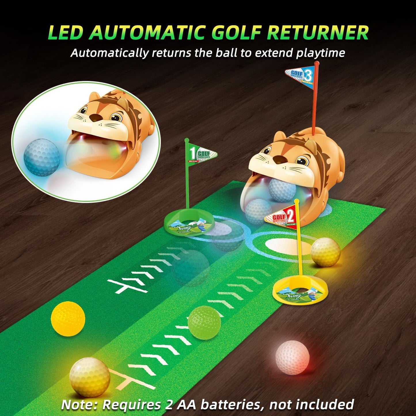 Toddler Golf Set for Age 3+ - Kids Golf Clubs Retractable with Light Automatic Golf Returner, 4 Glow Golf Balls and Putting Mat - Golf Games Sports Toys Gift for Outdoor Indoor Play