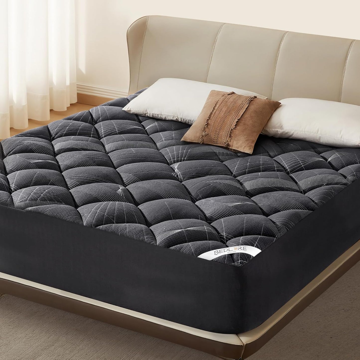 BEDLORE King Mattress Topper, Viscose Made from Bamboo Soft Pillow Top Mattress Pad, Thick Mattress Cover for Back Pain Relief with 6-18 inches Deep Pocket