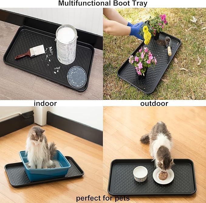 Finorder Multi-Purpose Boot Trays, Set of 2 Black All Weather Heavy Duty Shoe Trays, Pet Feeding Mat, Use for Indoor and Outdoor, 30" x 15" x 1.2"