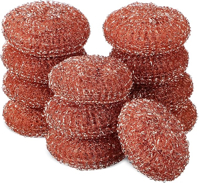 PRETYZOOM 12pcs Stainless Steel Pot Scrubber Set Copper Coated Kitchen Cleaning Pads Metal Sponge for Dishes Pans Stovetops and Grills