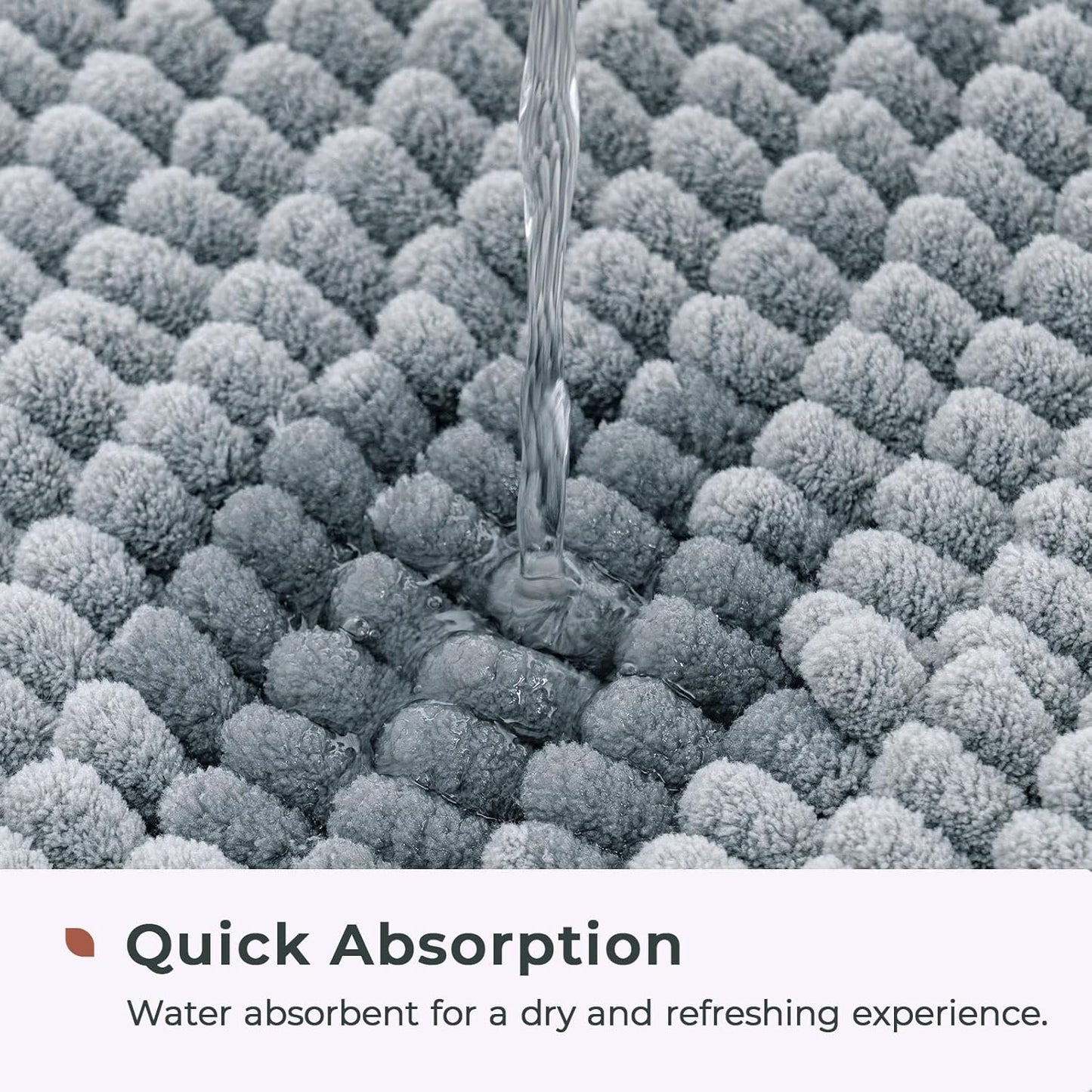 FRESHMINT Chenille Bathroom Rugs Non-Slip Bath Mat 24"x17", Washable Soft Shower Mat, for Bathroom Floor & Tub Fluffy Shag Bath Rugs, Durable Thick Water Absorbent Microfiber Shower Rugs, Sky Gray