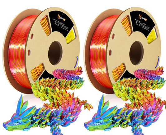 LOVOON Silk PLA 3D Printing Filament Bundle 2KG, PLA Filament 1.75mm Shiny Tricolor Change by Angle 3D Printer Filament Pack, Ge