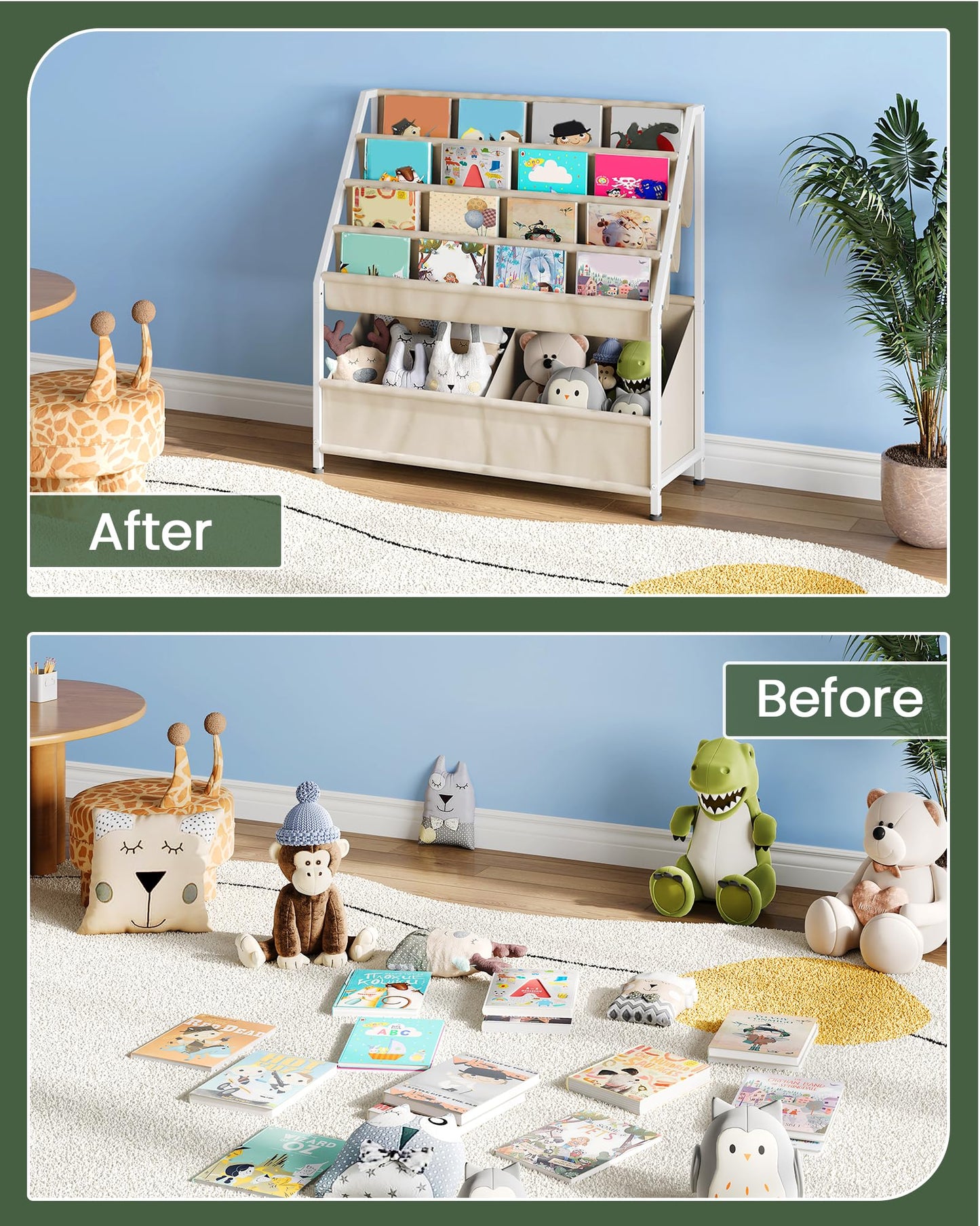 CHOEZON Kids Bookshelf, 4-Tier Bookshelf for Kids, Large Capacity Book and Toy Storage Organizer, Toddler Book Shelf for Kids Room, Nursery, Playroom, Beige TCW09WM