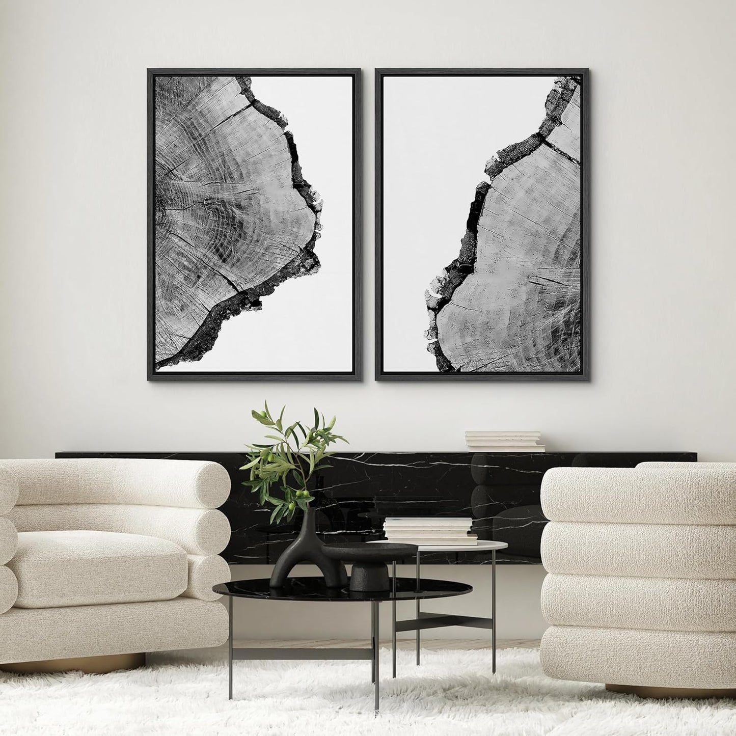 SIGNWIN Framed Wall Art Print Set Black & White Close Up Tree Ring Details Nature Wilderness Photography Modern Art Multicolor for Living Room, Bedroom, Office - 24"x36"x2 Black