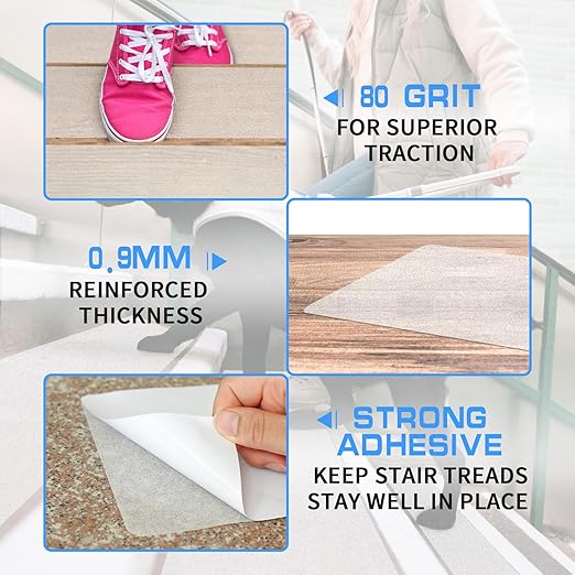 LadyRosian Outdoor Stair Treads Non Slip 15-Pack Clear 6" x 24" - Weather Resistant Adhesive Heavy Grip Tape - Waterproof Anti Skid Strips