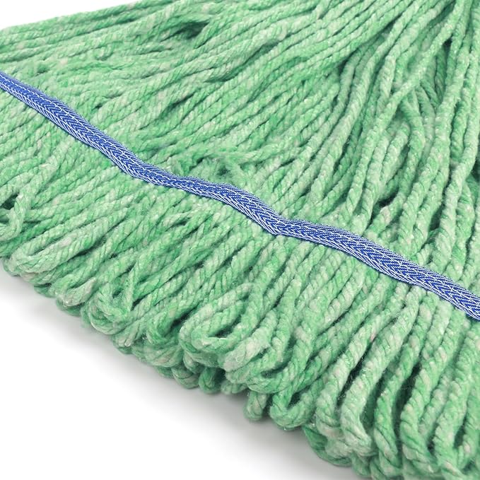 Matthew Cleaning Heavy Duty Mop Head Commercial Replacement for General and Floor Cleaning , Wet Industrial Blue Cotton Looped End String Head Refill (Case of 24) Green