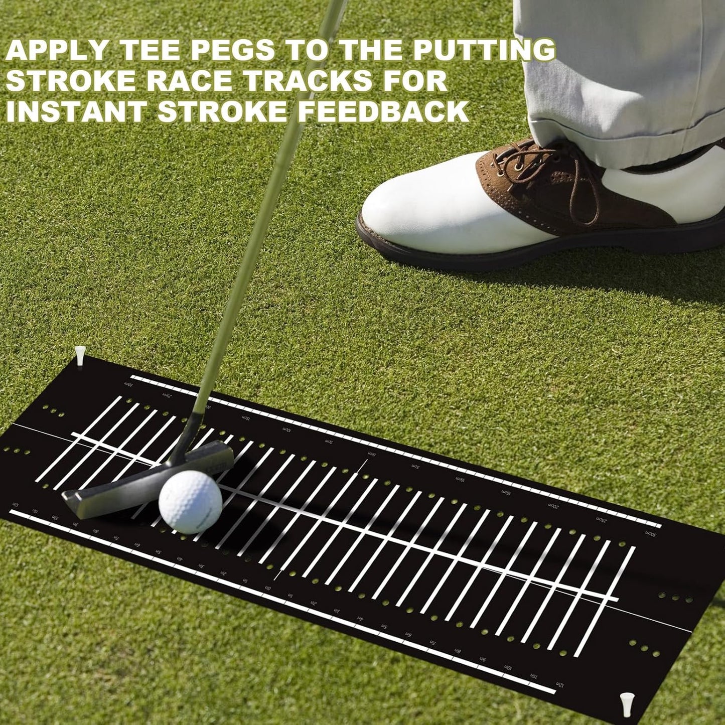 Golf Putting Mats Practice Indoor 30 x 8.27 Inch Golf Putting Practice Training Aid Alignment Track Green Mat Exercise Putter Training Supplies
