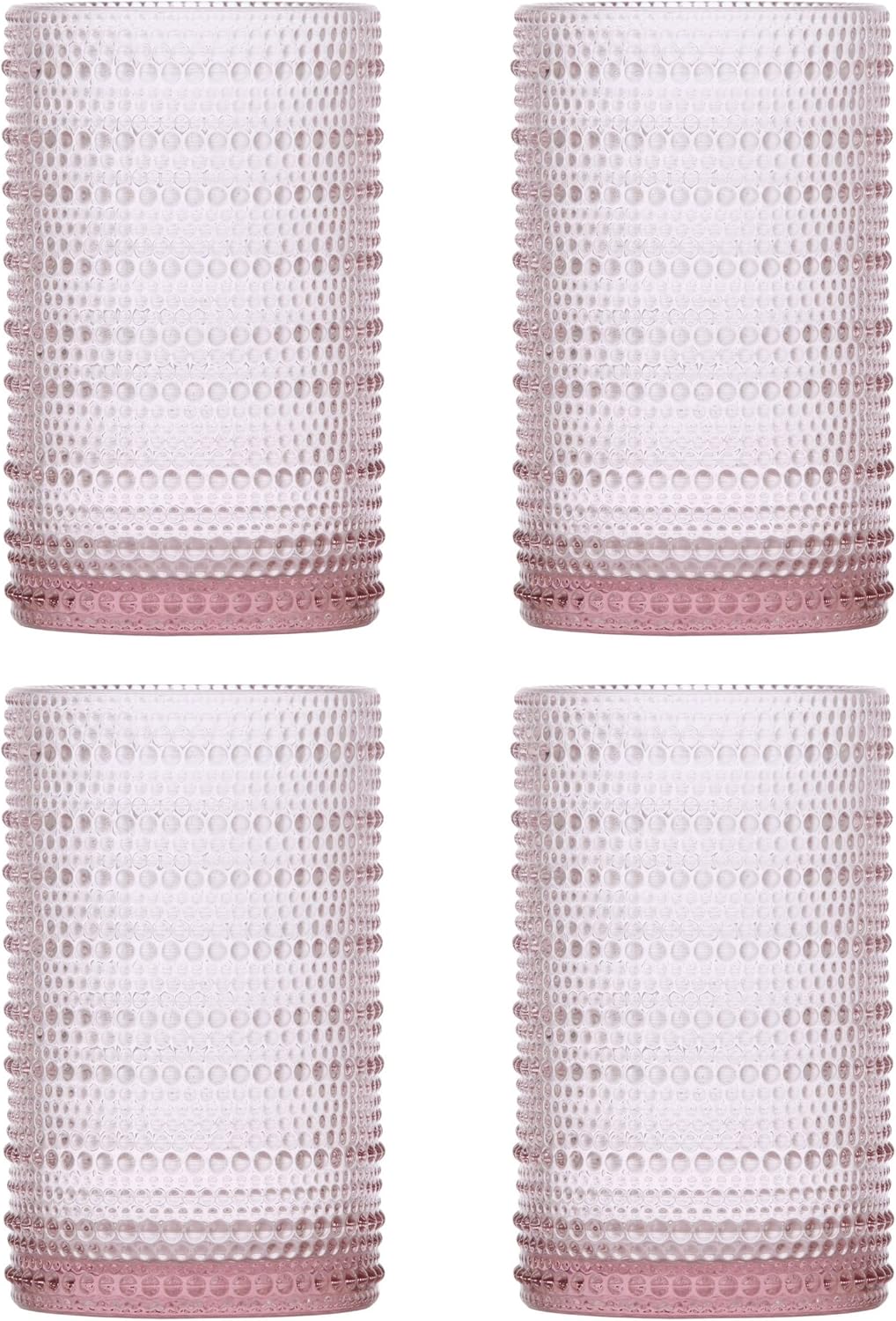 Fortessa Jupiter Beaded Hobnail Glass, 13 Ounce Iced Beverage (Set of 4), Pink