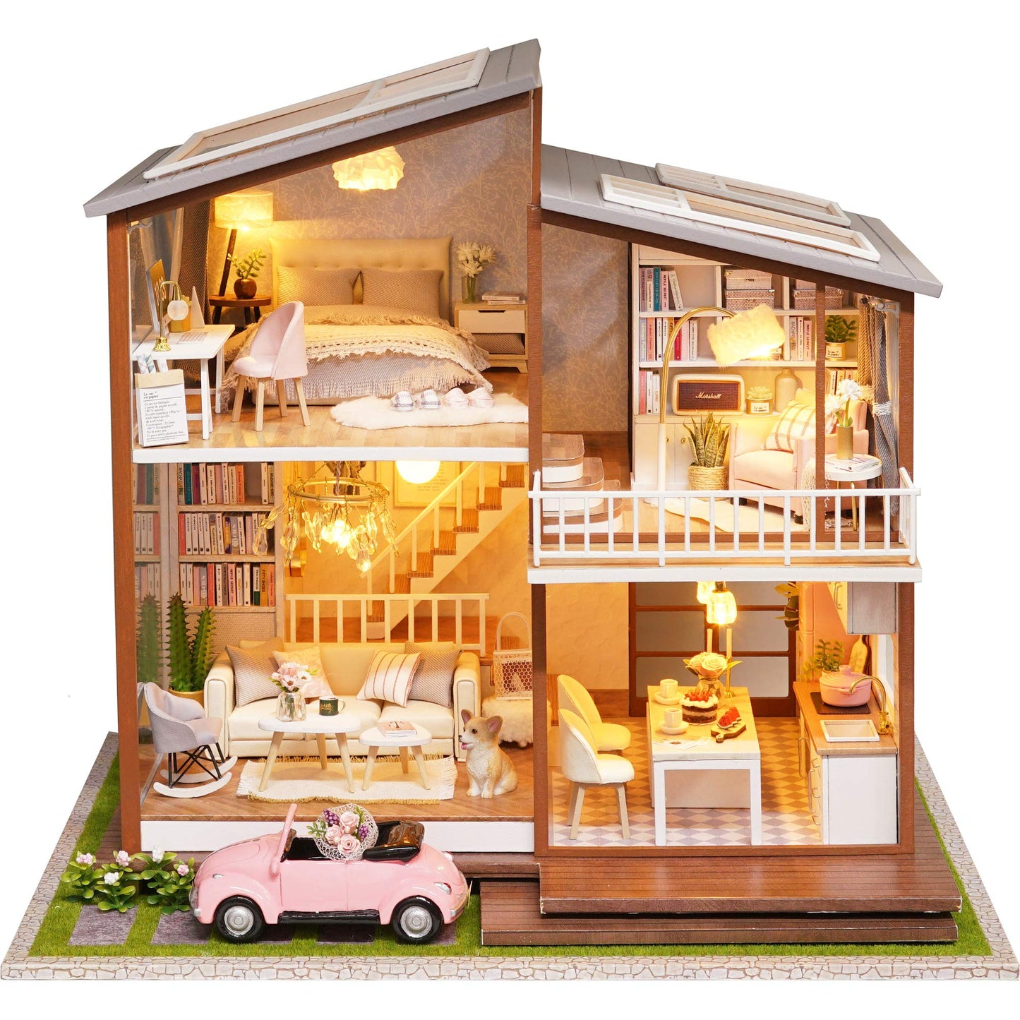 Spilay DIY Dollhouse Miniature with Wooden Furniture,DIY Dollhouse Kit Large Villa Model with LED Light & Music Box,1:24 Scale Creative Room Gift for Adult Teenager