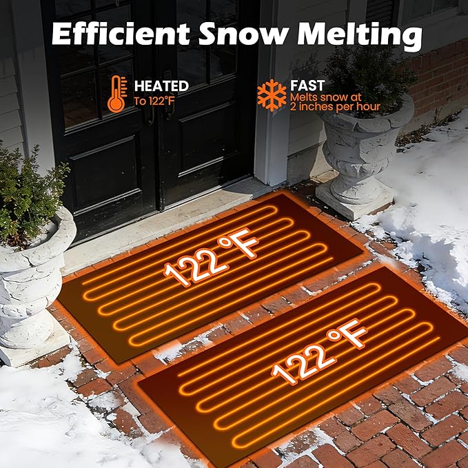 HOMREST Heated Snow Melting Walkway Mat,10" x 30" Heated Floor Mat with 10 Feet Long Power Cord,2 in/h Speed No-Slip Snow and Ice Melt with 1 Plug for Snow Removal,Winter Outdoor Steps,Doorways