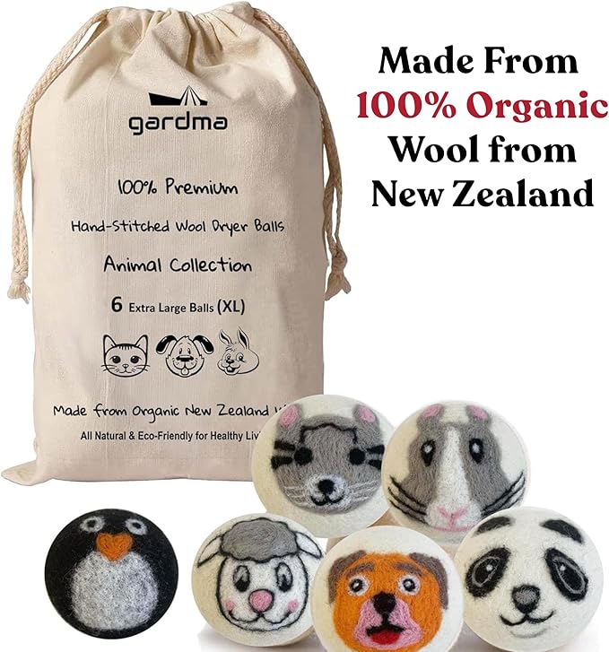 Wool Dryer Balls Organic Premium | 6 Balls XL, Ethically & Humanely Made, Natural Fabric Softener, Laundry Dryer Balls Reusable, Wrinkle Release, Organic Fabric Softener Ball, Say No! to Dryer Sheets
