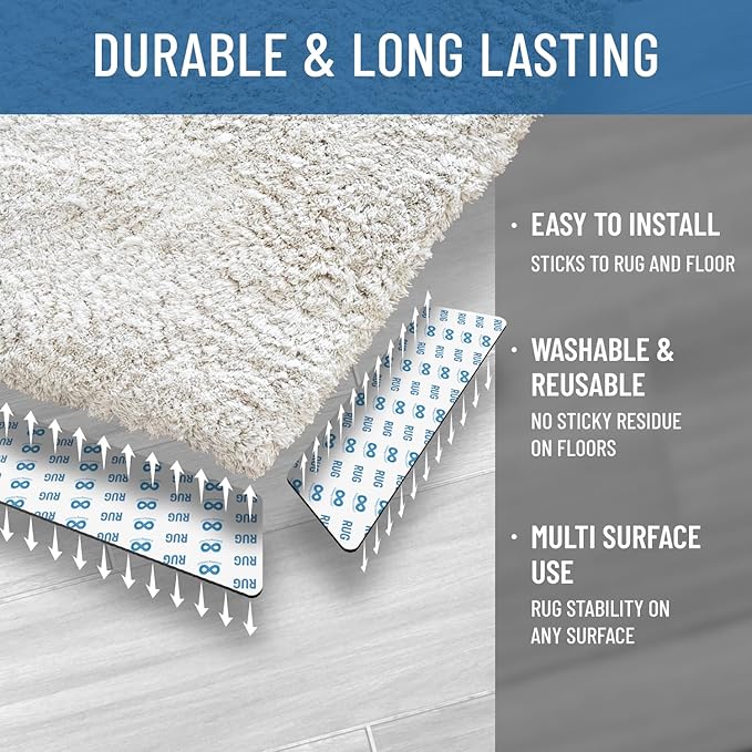 Everlasting Comfort Area Rug Gripper for Hardwood Floors - No Damage Non Slip Rug Pads, Floor to Carpet Tape for Holding Rugs in Place, Washable and Reusable, Double Sided Anti Slip Tape - 16 Pack