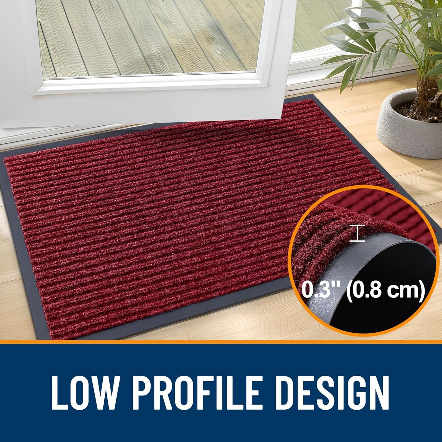 OLANLY Front Door Mat Indoor Outdoor Entrance, Waterproof Heavy Duty Doormat, Fade Resistant, Low Profile, Easy Clean Patio Porch Welcome Floor Mats for Entry, 59x20, Wine Red