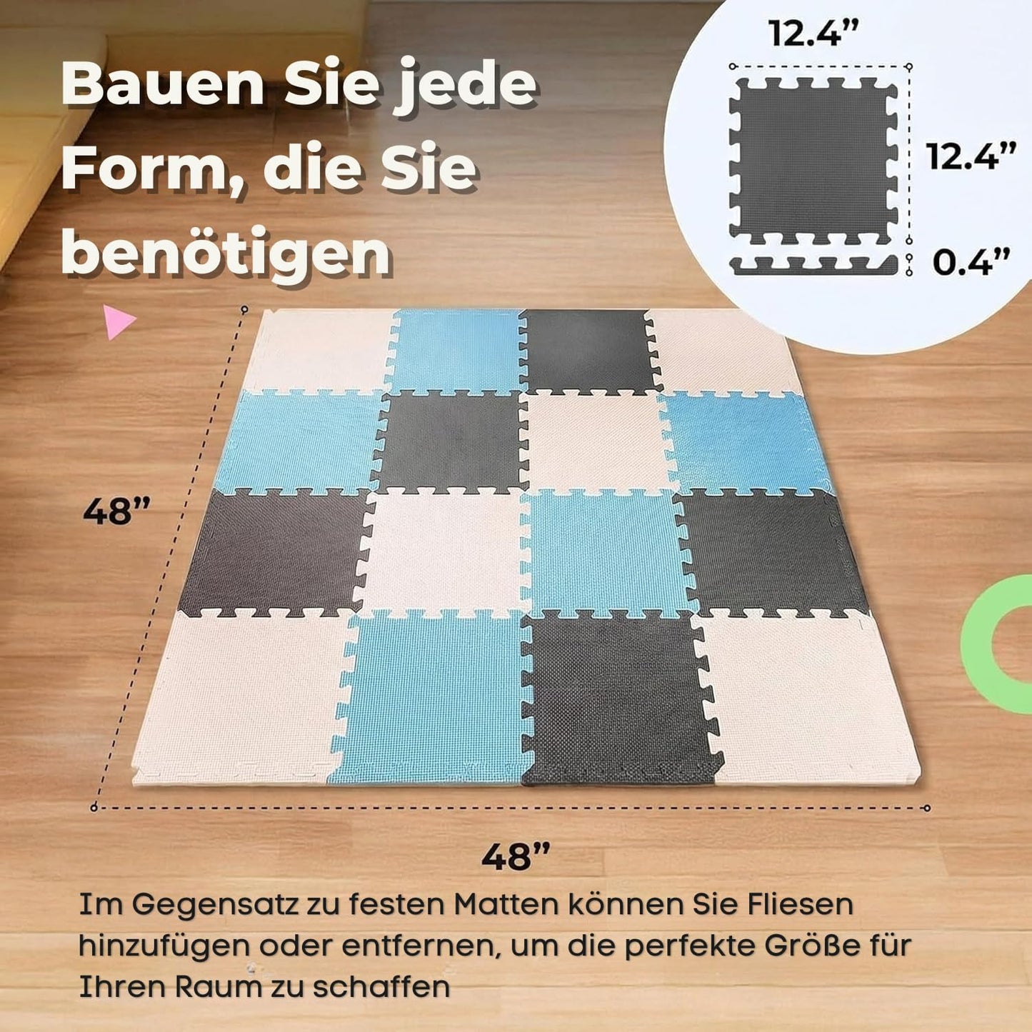 MioTetto Baby Play Mat, Soft Foam Floor Tiles for Kids. Adjustable Interlocking Foam Tiles, Fits with 50x50 Playpen Baby mat for Crawling & Development, Safe & Non-Toxic Playmat for Babies 6-12 Months