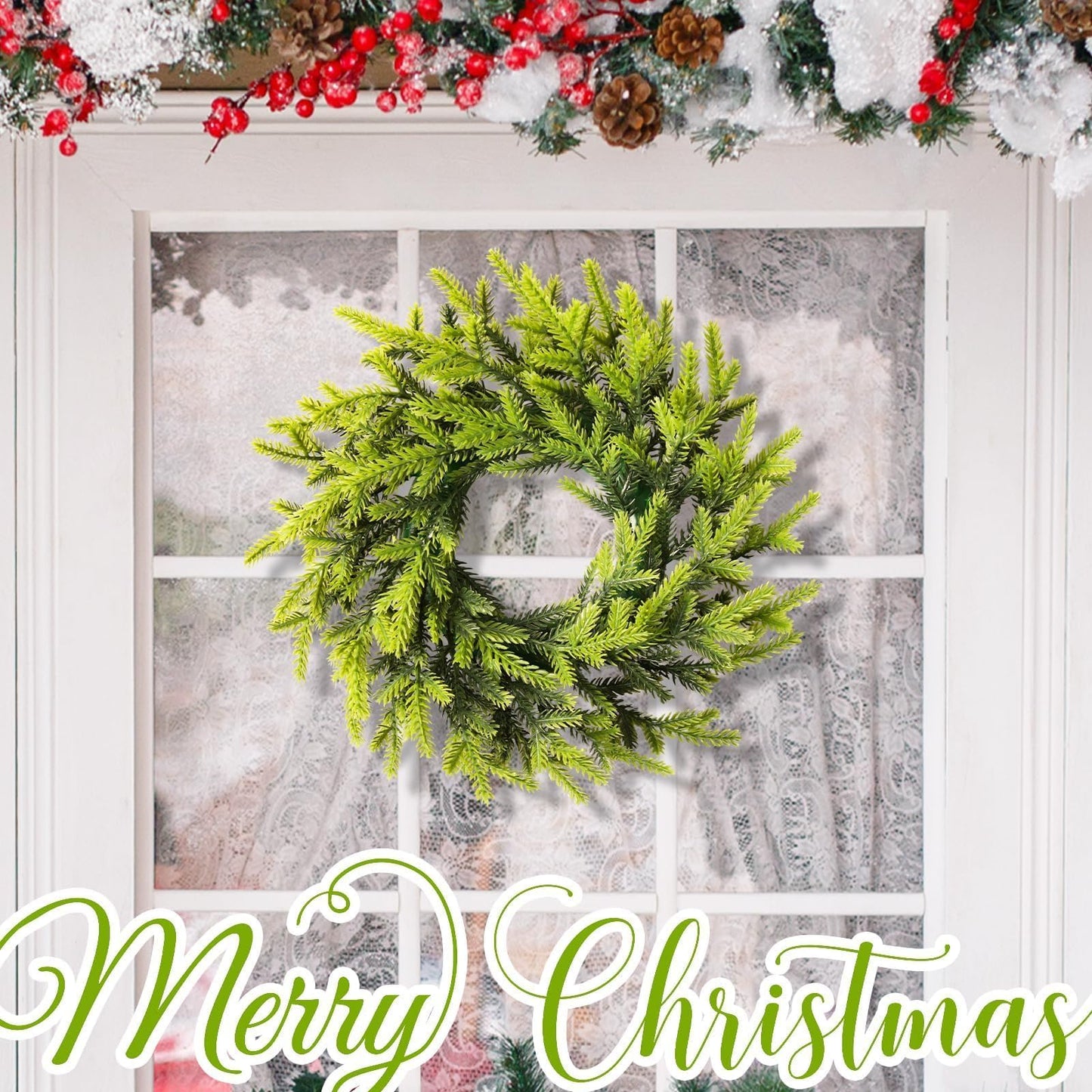 8 Pcs Christmas DIY Gree Wreath 10 Inch Green Artificial Wreaths DIY Faux Plain Wreaths Front Door Green Farmhouse Cabinets Wreath Indoor Outdoor Wall Decor(Pine Needle)