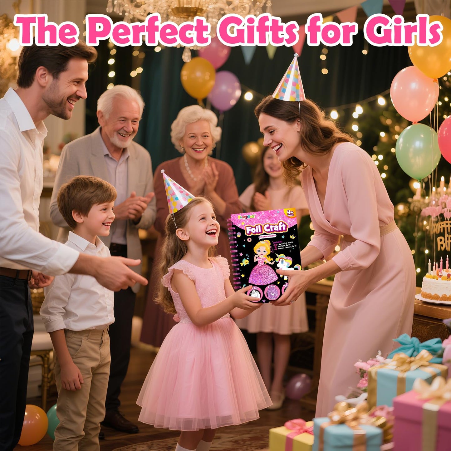 FUNNYB&G Foil Art Craft Kit for Girls 4-10 Years Old: Mess-Free & No-Glue, Create 16 Sparkly Princess Unicorn Pictures – Perfect Travel Toy & Birthday Gift for Kids (Princess)