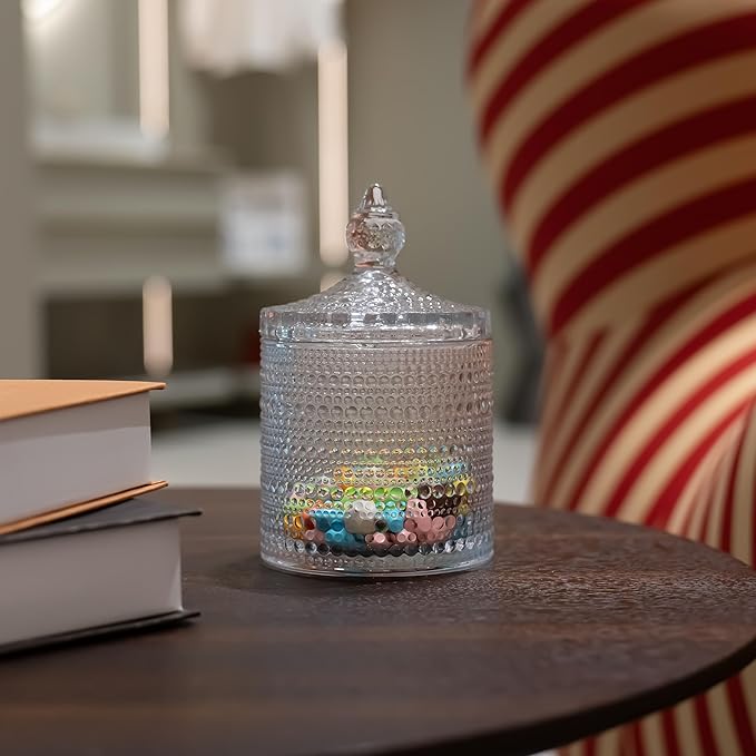 Cystone Hobnail Glass Candy Jars with Lid-22 OZ, Vintage Embossed Container for Cookie, Nut, Dried Fruit Storage, Biscuit Barrel, Decorative Glass Jars for Candy Buffet, Jewelry Box, Apothecary Jar