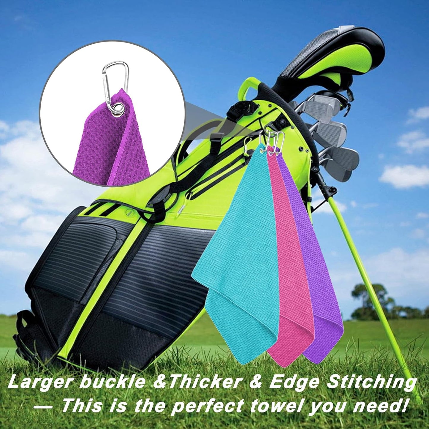 3 Pack 16" X 16" Golf Towels for Golf Bags, Premium Waffle-Pattern Golf Towel with Carabiner Clip, Super Absorbent Microfiber Towel, Golf Accessories for Bag.3 DarkRed
