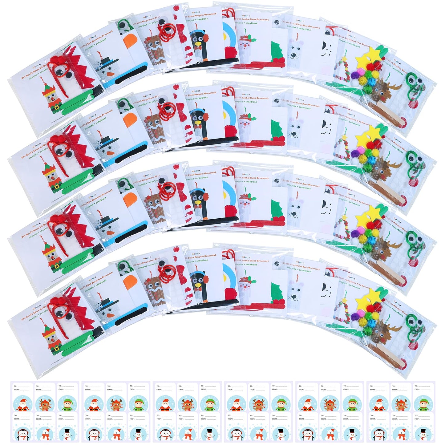Winlyn 32 Sets Christmas Craft Kits Winter Crafts DIY Popsicle Stick Christmas Ornaments Decorations Art Sets Craft Sticks Christmas Foam Stickers for Kids Holiday Classroom Activities Party Favors