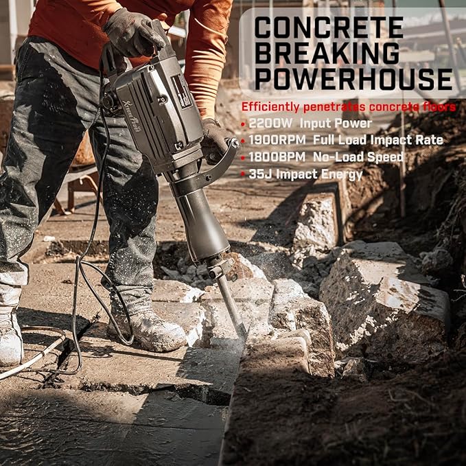XtremepowerUS Pro-Series 2200W Demolition Electric Jack Hammer Concrete Breaker Power w/Flat Chisel and Point Chisel Bit with Carrying Case
