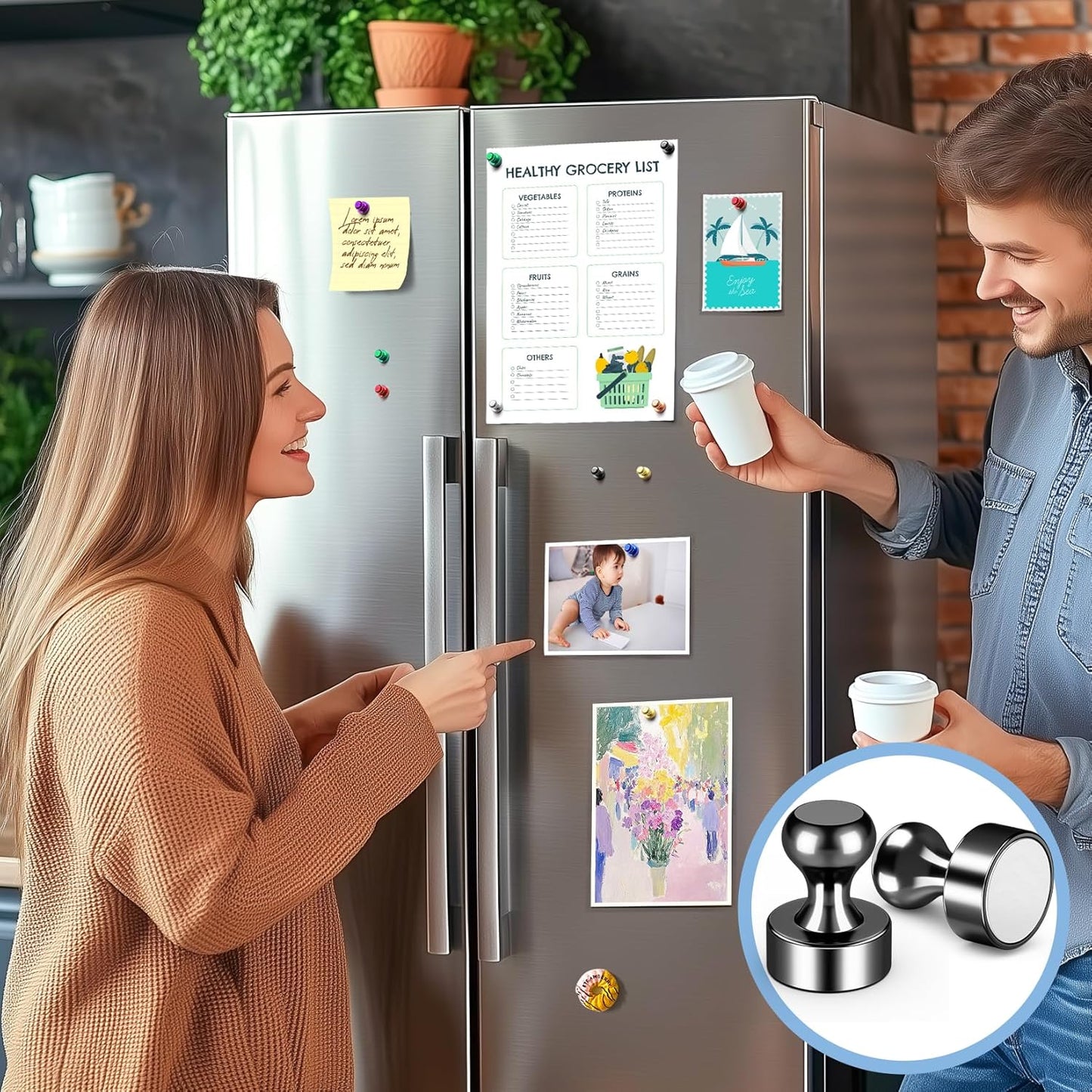 FINDMAG 30 Pack Magnetic Push Pins Fridge Magnets, Neodymium Magnet Pins, Whiteboard Magnets, Magnetic Pin, Office Magnets, Push Pins Magnets for Whiteboard Fridge Map Kitchen