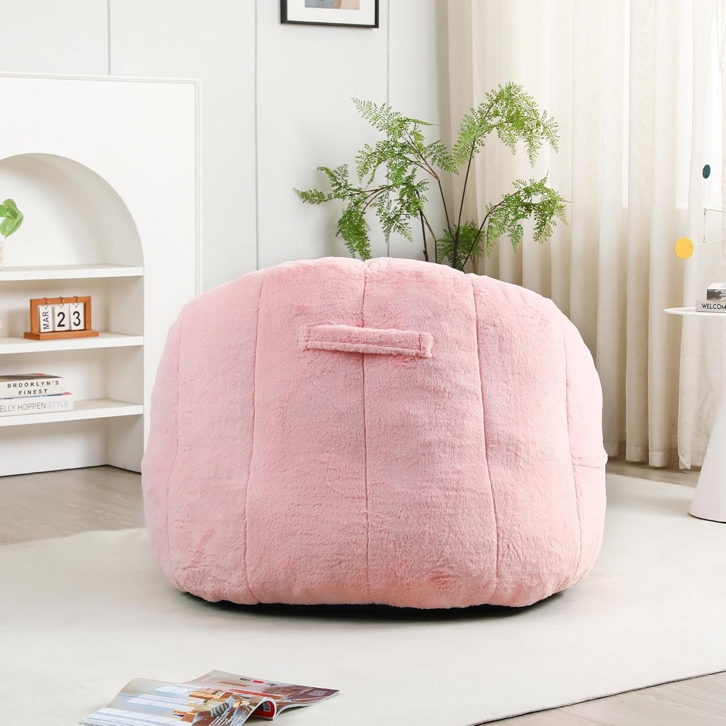 Furniliving Bean Bag Chair, Giant Bean Bag Chair Stuffed Floor Sofa for Adults Comfy Bean Bag Sofa with Back Support, Oversized Bean Bag Couch for Living Room Bedroom Dorm Office, Faux Leather, Pink