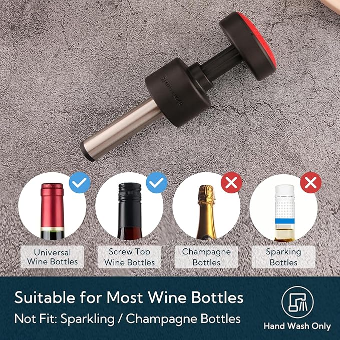 KITCHENDAO 2-in-1 Vacuum Wine Stopper, Built-in Wine Saver Pump with Date Marker, Wine Sealer Corks to Keep Fresh, Reusable Wine Preserver, Easy to Release, Set of 2