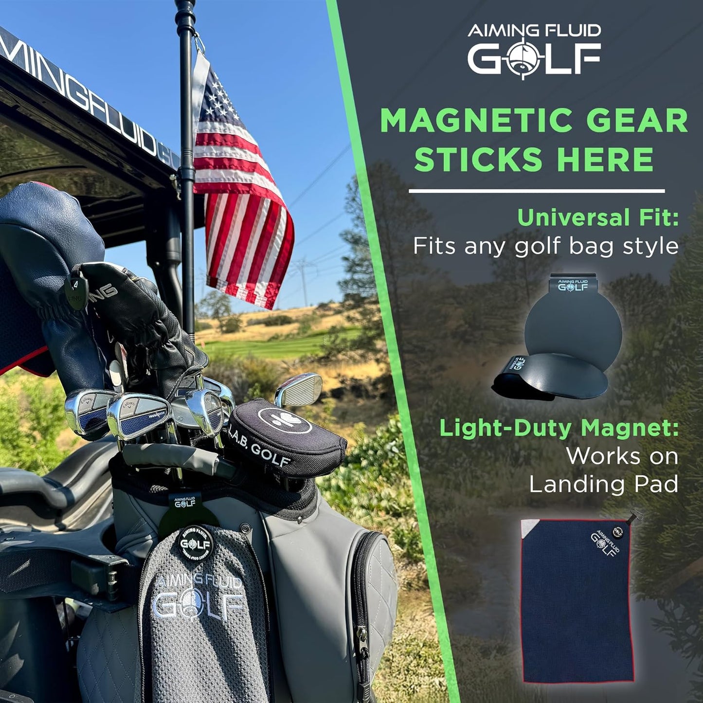Magnetic Golf Towel & Magnetic Landing Pad – Premium Microfiber Waffle Weave I Scrub Pad I Wash Pocket I Golf Gift I Cart Carry and Tour Bag (Magnetic Landing Pad & Golf Towel 16" x 24" Blue)