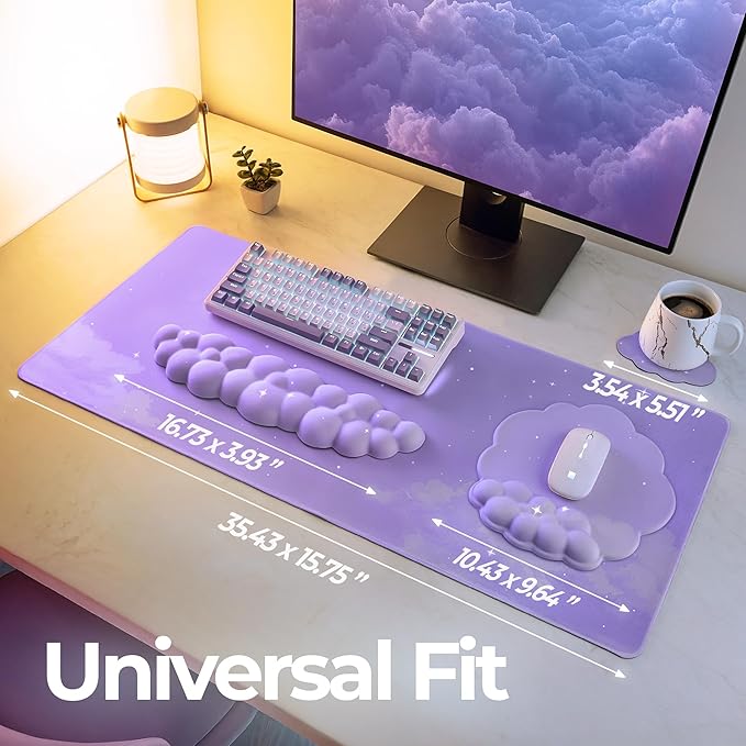 Premium Quality Cloud Wrist Rest Keyboard & Mouse Pad Set – Ergonomic Memory Foam Desk Accessories with Wrist Support for Office & Gaming – Purple-Star