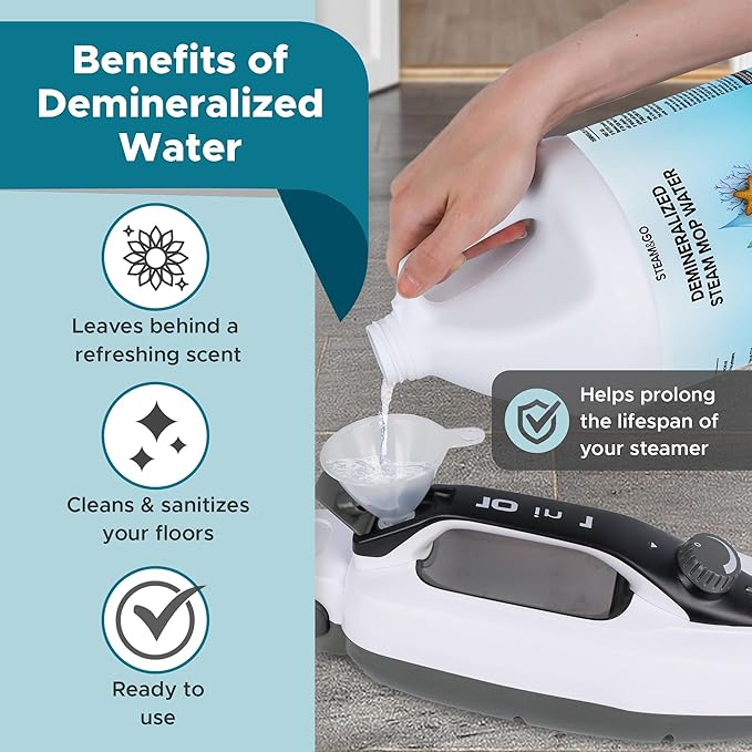 Steam & Go Demineralized Water Cleaning Solution for Floor & Multi-Surface Steam Cleaners - Compatible for All Steam Mops - Clean Ocean Scent, 128 oz