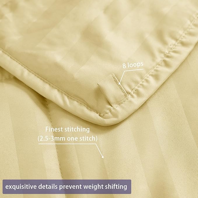 Weighted Blanket for Adults (15 lbs, 60" x 80", Mustard yellow Stripes) Heavy Blanket for Sleeping Perfect for 140-160 lbs, Queen Size Breathable Blanket with Premium Glass Bead, Machine Washable